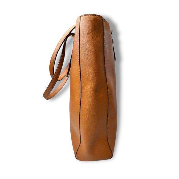 Michael Kors Jet Set Tote Brown Saffiano Leather Adjustable Straps Gold Tone Har - Picture 6 of 9